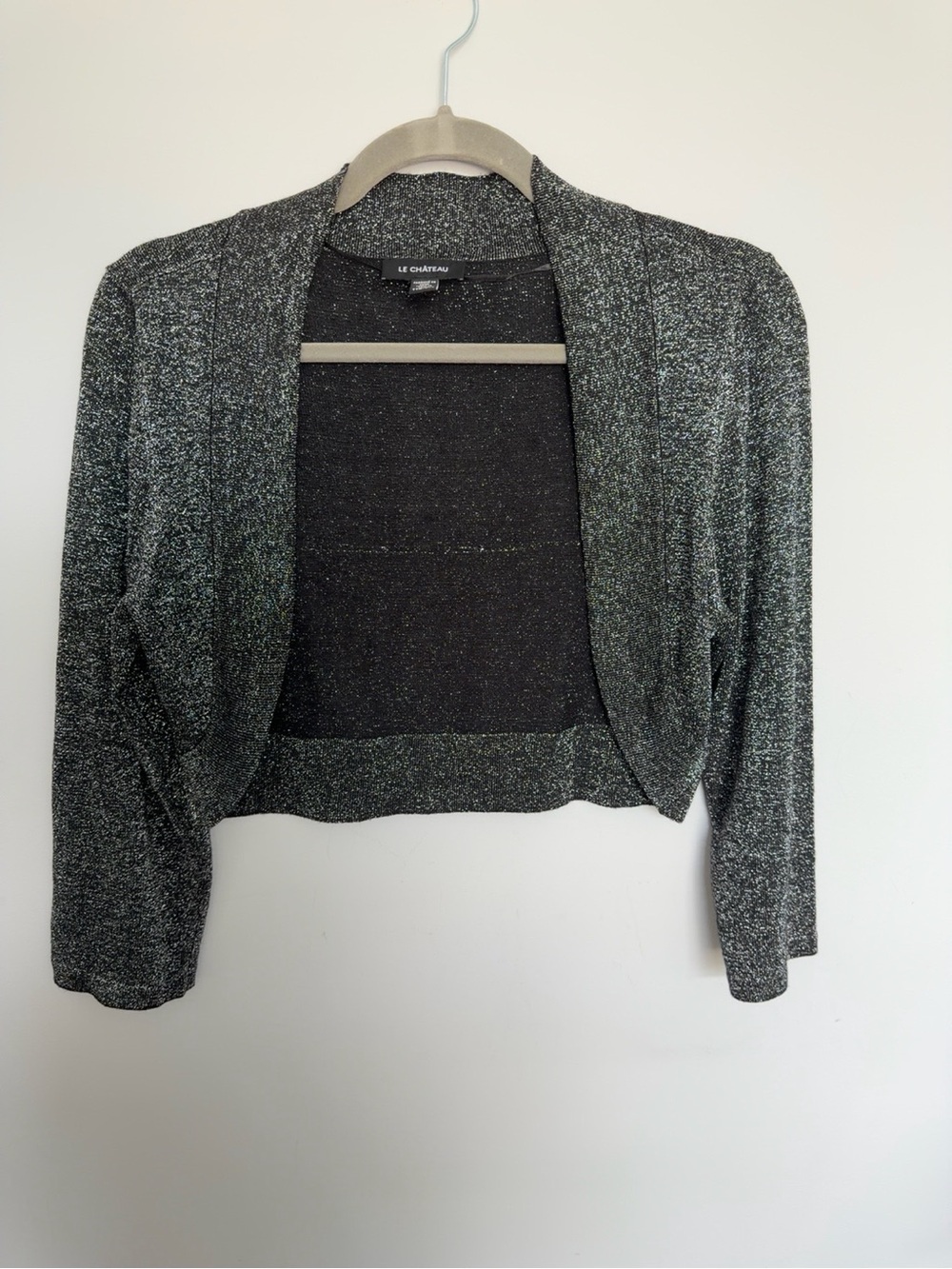 Le Château Metallic Black Silver Cropped Bolero Cardigan XXL - Picture 2 of 4